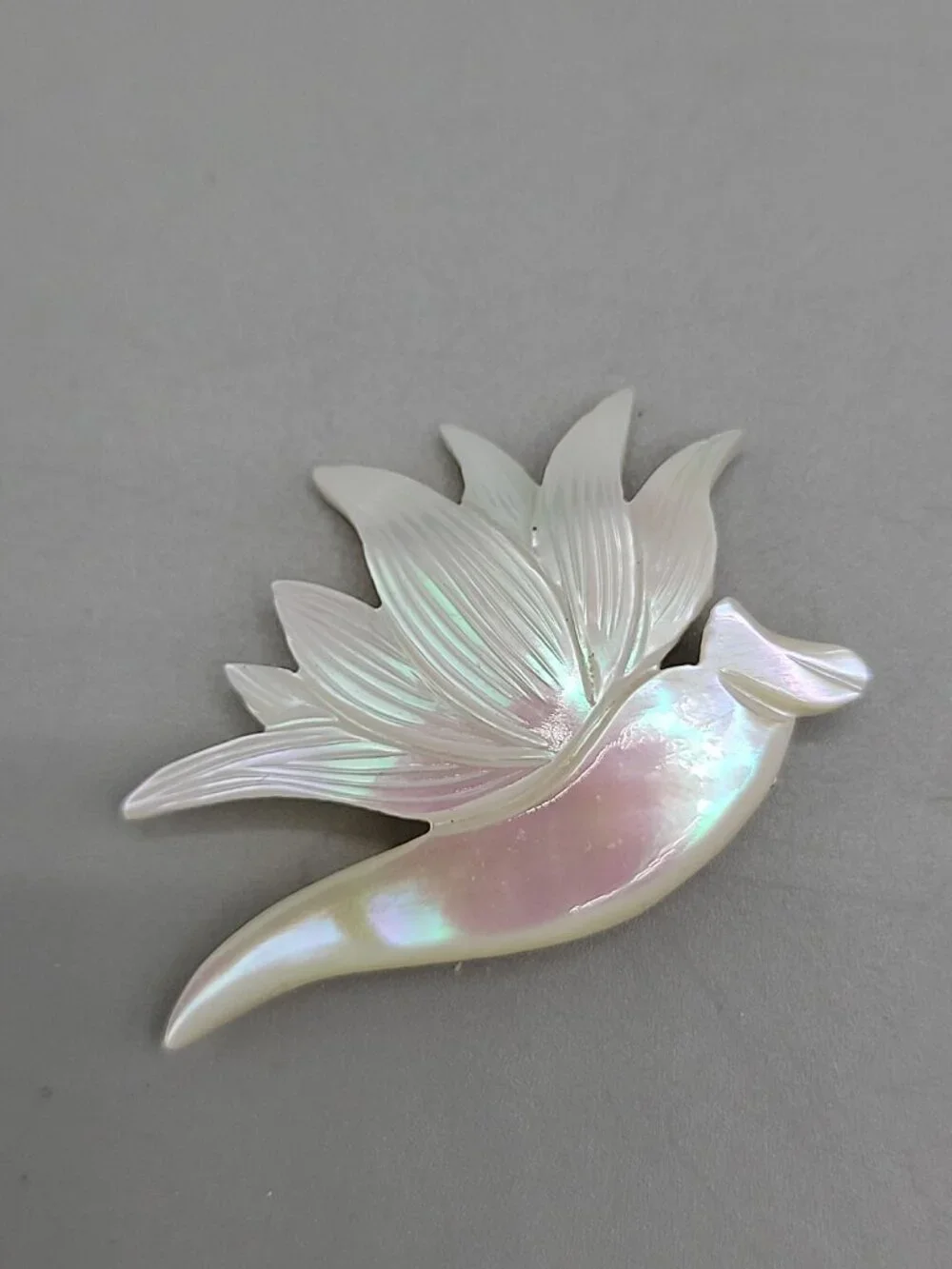 Vintage Mother Of Pearl Carved Dove Brooch Bird in Flight Irridescent MOP